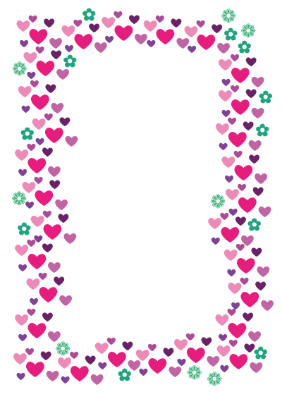 Briefpapier romantisch mit rosa Herzen und grünen Blümchen zum drucken