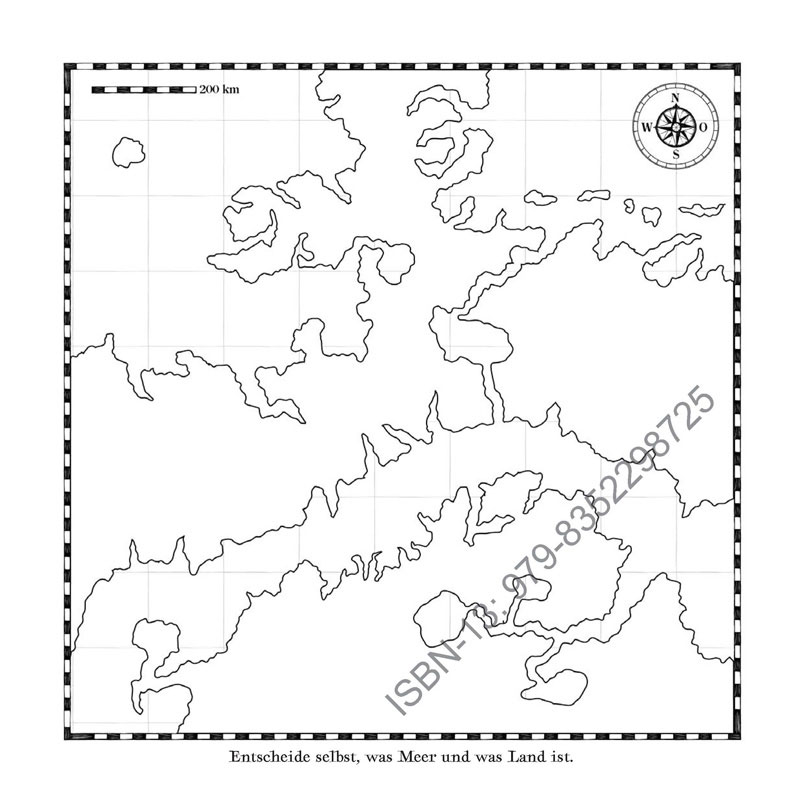 Große handgezeichnete Karte zum Ausfüllen mit Kompass und Maßstab